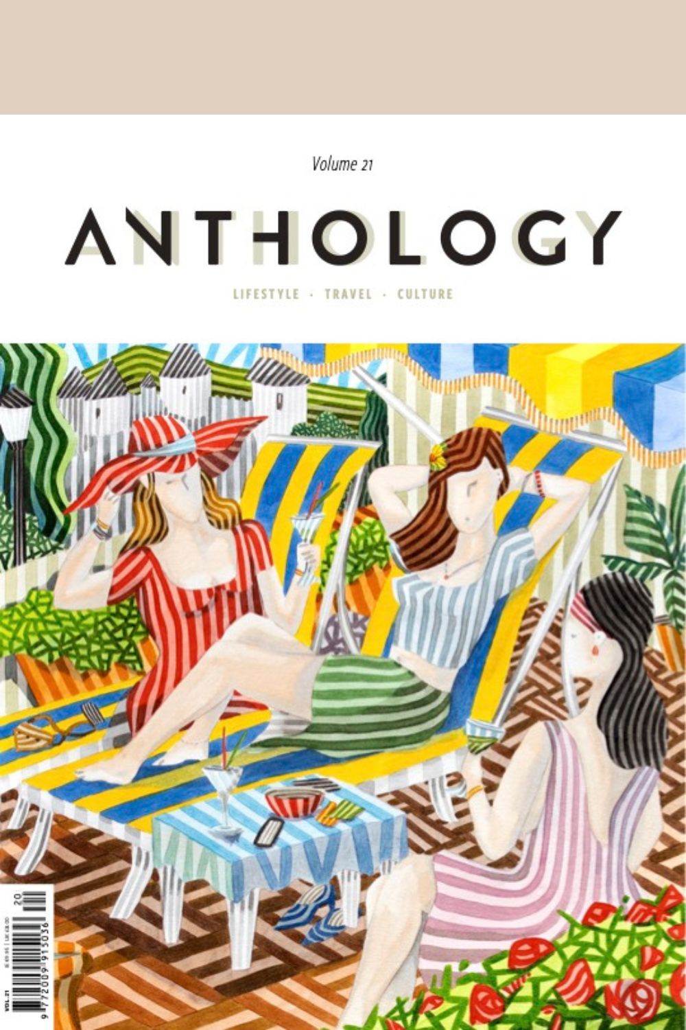 Anthology magazine Volume 21 cover - illustrated ladies sunlounging