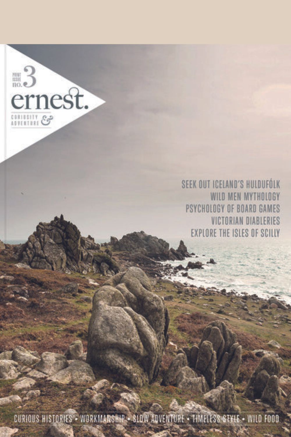 Ernest Journal Issue 3 cover with rocky shoreline background