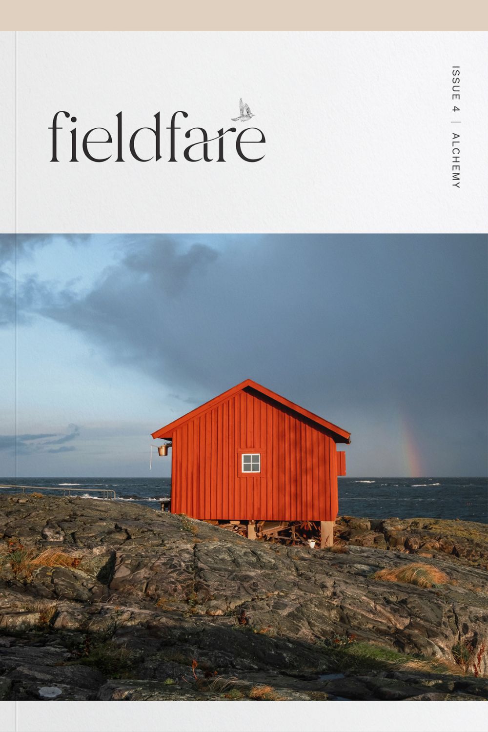 Fieldfare magazine Issue 4 cover (red shed on a rocky coastline)