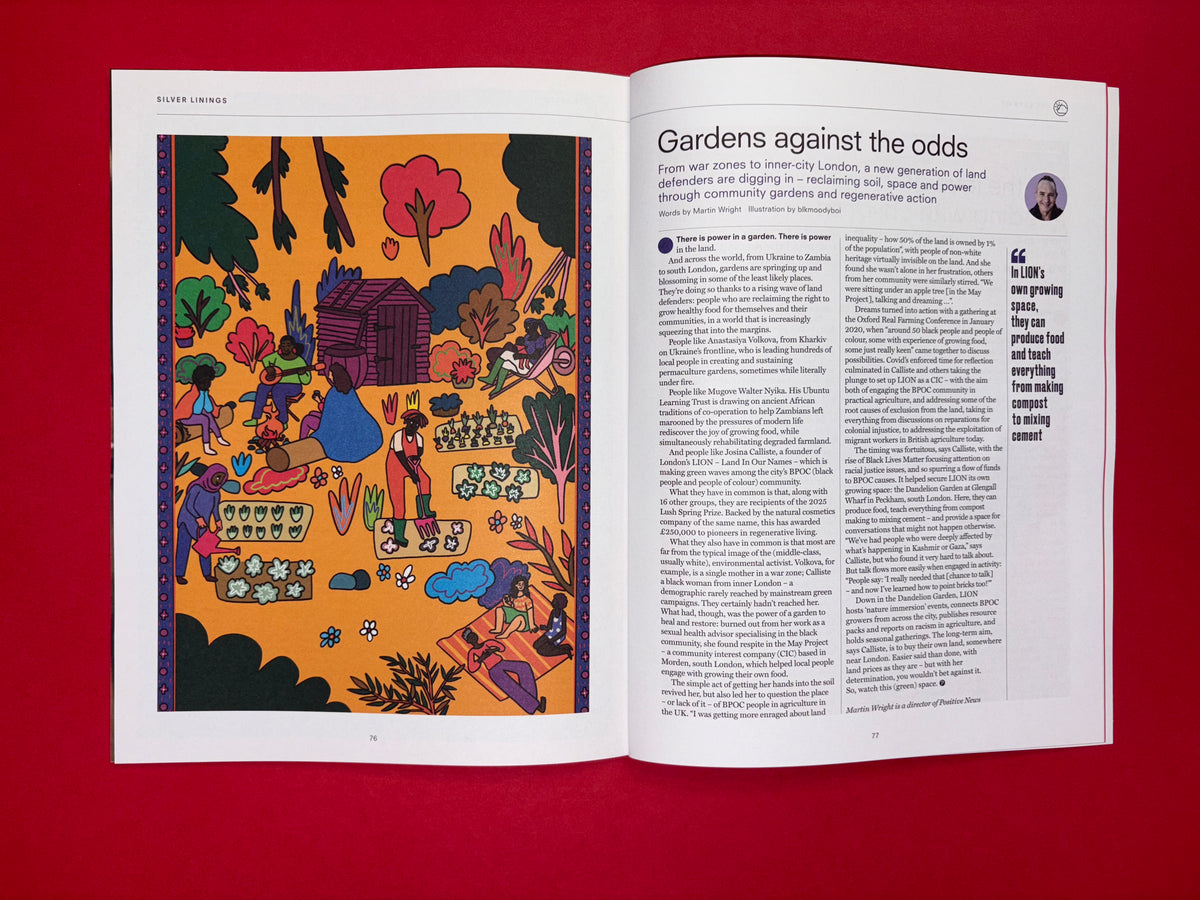 Inside pages of Positive News magazine