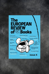 European Review of Books Issue 4 cover - bright blue background with text and illustration of women opening a book and white blob-like ghosts coming out