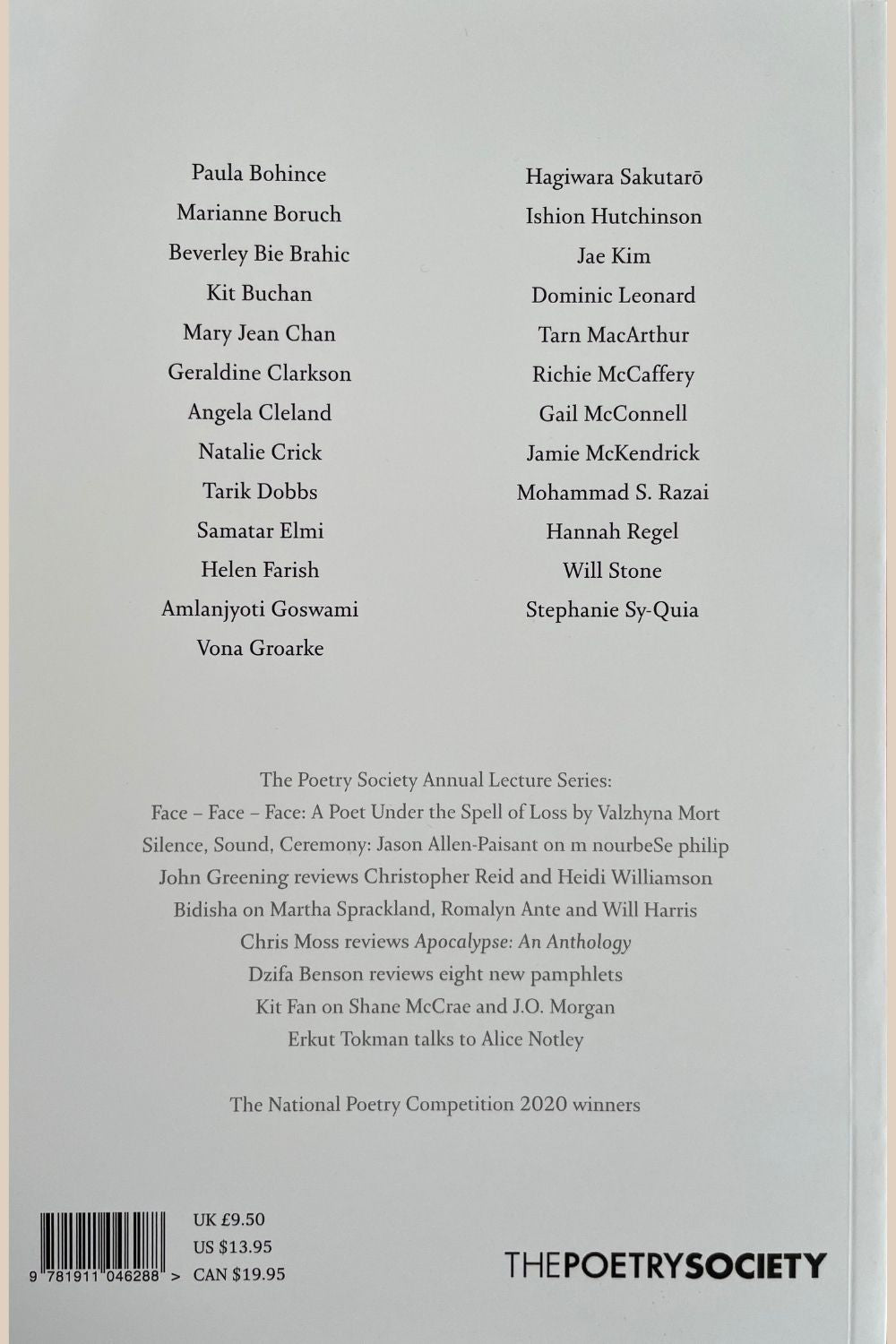 back cover of Spring 2021 issue of The Poetry Review